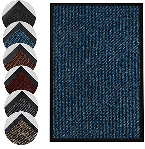 Homatz Indoor Door Mat - Heavy Duty Rubber, Floor and Kitchen Mats - Non Slip, Washable and Dirt Trapper Doormats Super Absorbent Multicolor Barrier Matts (Blue, 40x60cm)