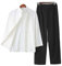 G-LIKE Herren Anzug Chinesischer Stil - Traditionelle Kampfkunst Kung Fu Tai Chi Wushu Klassisch Tangzhuang Langärmelig Hemd Hose Training Uniform Frühling Herbst Freizeit Kleidung (Weiβ&Schwarz, XL)