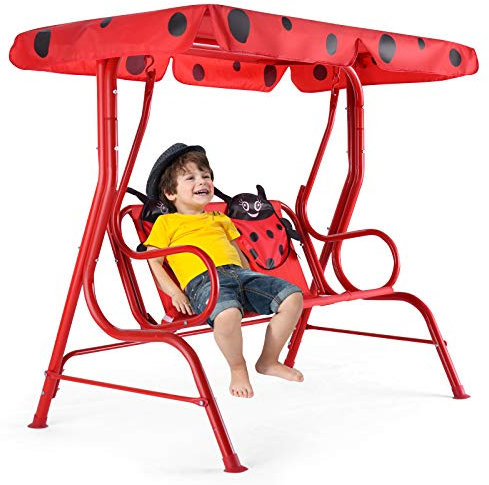 GOPLUS Hollywoodschaukel Kinderschaukel Gartenschaukel Doppelschaukel Schaukelbank Gartenbank mit Sonnendach (Rot)