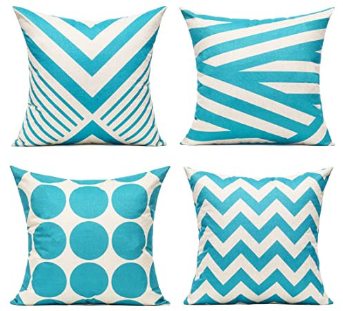 All Smiles Aqua Outdoor Kissenbezüge, Hellhimmelblau, dekorative Kissenbezüge, 45.7x45.7 cm, 4 Stück, Heimdekoration, quadratisch, für Couch, Sofa, Wohnzimmer, Moderne geometrische Dekorationen