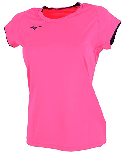 Mizuno Core Short Sleeve Tee W T-Shirt für Damen XL Leuchtrosa/Marineblau