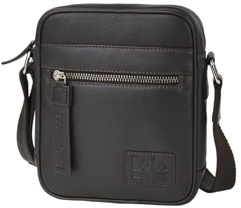 Lois - Sacoche Homme Bandouliere. Pochette Homme en cuir véritable élégante et compacte pour usage quotidien affaires loisirs style urbain, Marron