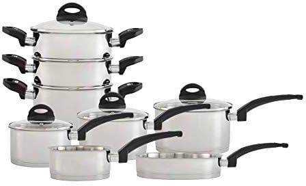 Tower Level Induction Frying Pan and Saucepan Set With Lids, Stay Cool Bakelite Handles, Stainless Steel Pan Set, Satin Finish, 8 Piece