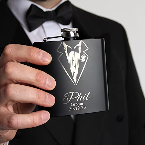 Groomsmen, Best Man Wedding Gift, Matt Black Hip Flask OMG8-HIPBLK