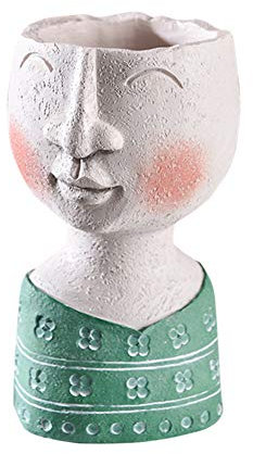 INFILM Maceta de escultura de retrato de arte vintage, para interiores y exteriores, cabeza de resina, maceta artística, diseño creativo de cara, florero seco, decoración de jardín