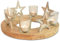 Adventskranz aus Holz | mit Teelichtgläsern und Sternen | Adventskerzenhalter Mangoholz Natur 30x12 cm