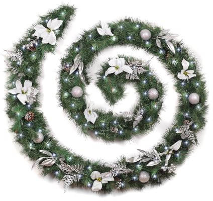 Best Artificial Weihnachts-Girlande mit hellweißen LED-Lichtern, 3,66 m
