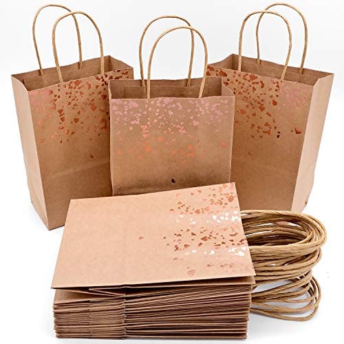 JJQHYC 18 Stück Geschenktüten mit Griff Kraftpapier Papiertüten Weihnachtstüten Party Geschenktaschen (Rose gold)
