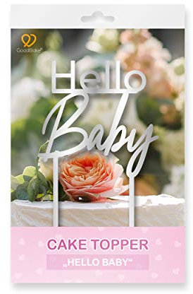 GoodBake Cake Topper – “Hello Baby“ – silber – Torten-Deko/Kuchen-Deko – Tortenaufleger, perfekt zum Dekorieren für Taufe, Baby-Partys, Baby-Showers uvm.…