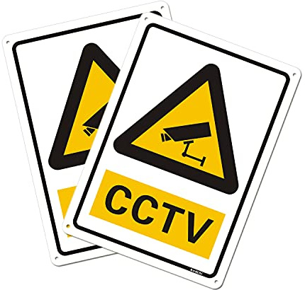 Andchi 2- Pack CCTV Home & Yard Security 24 Hour Video Surveillance Recording Signs, Aluminium Metal, Rustproof No Fade, 7 x 10 inch/ 18 x 25 cm