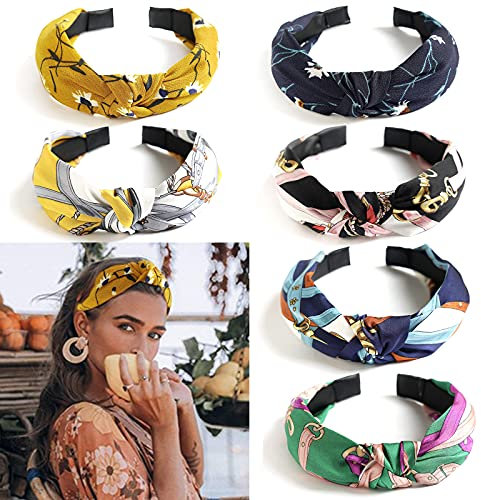 6 Pezzi Cerchietti per Capelli Donna, VEGCOO Fasce Per Capelli Vintage Boho - Elastic Floral Print Fascia per Capelli Accessori per Ragazza Donna