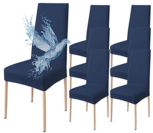 Poligino Stuhlhussen 6er Set Wasserdicht Stretch Universale Weich und Bequem, Stuhlbezug für Haus, Küche, Hochzeit, Restaurant, Party, Hotel, Zeremonie, Bankett - Blau