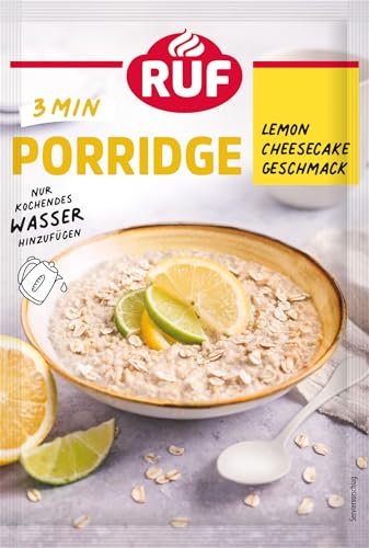 RUF Porridge Lemon Cheesecake, Instant Haferbrei mit kandierten Zitronenschalenstückchen, erfrischende Trendsorte für den Sommer, 1 x 65g Beutel