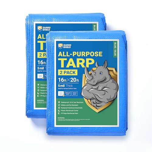 GUARD SHIELD Blaue Plane, wasserdicht, Mehrzweck-Polyester-Abdeckplane, 4,6 x 5,8 m, leicht, 4 mm (2er-Pack)