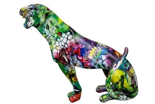 Casablanca Deko Tierfigur Gepard Wildkatze - aus Kunstharz im Streetart Design - Deko Wohnzimmer - Farbe: Mehrfarbig, Höhe 28 cm