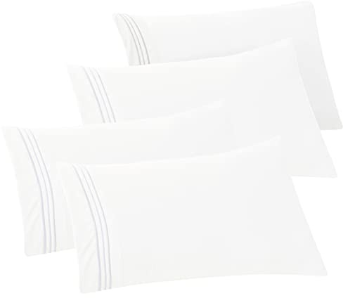 Elegant Comfort 4-PACK Solid Pillowcases 1500 Premium Hotel Quality Microfiber - Smooth Weave, Wrinkle and Stain Resistant, Easy Slip-On, 4-Piece Set, King Pillowcase, White