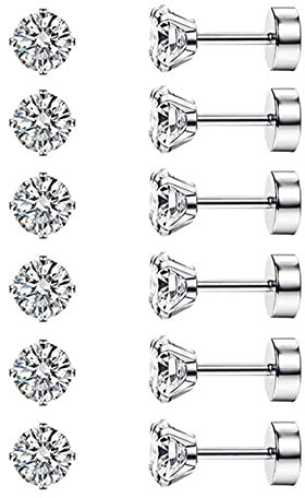 Diamday 6 Paare 20G Ohrstecker Knorpel Ohrring für Frauen Männer Mädchen 2-5mm flache Rückseite Ohrring Set 316L Chirurgenstahl Tragus CZ kleine Helix Piercing Schmuck hypoallergen Silber(5MM)
