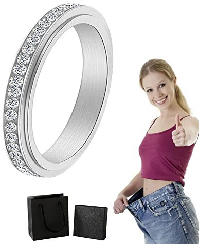 Donubiiu Vikanda Thermogenic Moissanite Spinner Ring, Vikanda Thermogener Moissanit Spinner Ring, Vikanda Spinner Ring, Stainless Steel Rings for Women Men (Silver,12)