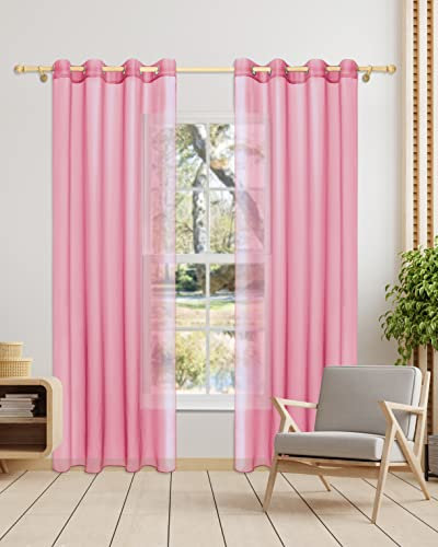 Gräfenstayn 2er-Set Venezia transparente Voile Gardinen mit Ösen - Stores Über-Gardine Wohnzimmer Schlafzimmer - Vorhänge Ösenschal durchsichtig halbtransparent 145x140cm (Höhe/Breite) Rosa