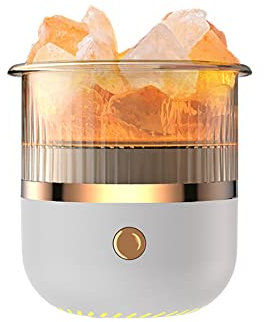 Humidificador Sal Cristal Saltstone Difusor de aceite esencial USB con luz LED Humidificador pequeño Humidificador de aire portátil para oficina en casa (blanco)