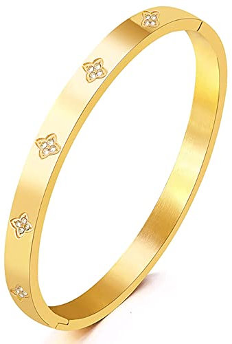 Gleamart Bracelet jonc d'amour en acier inoxydable et oxyde de zirconium - Style simple, 58mm, Cristal Zircone cubique Cristal Acier inoxydable Zircone cubique