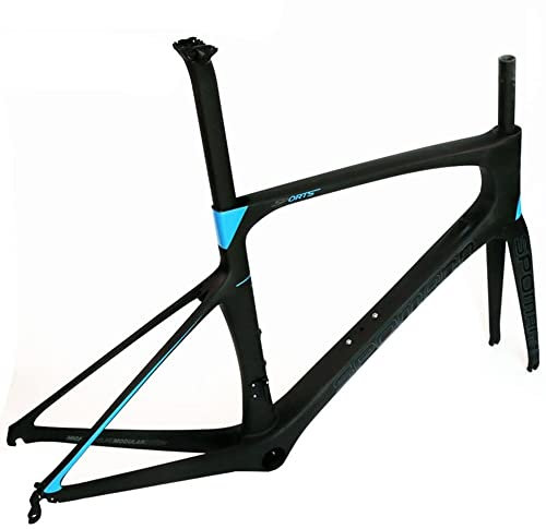 OKUOKA Carbon Fahrrad Fahrradständer T800 Carbon-Rennradrahmen 700C Leichter Fahrradrahmen Mit Gabel und Sitzrohr 46/49/52/54 / 56cm (Color : Blue, Size : 56cm)