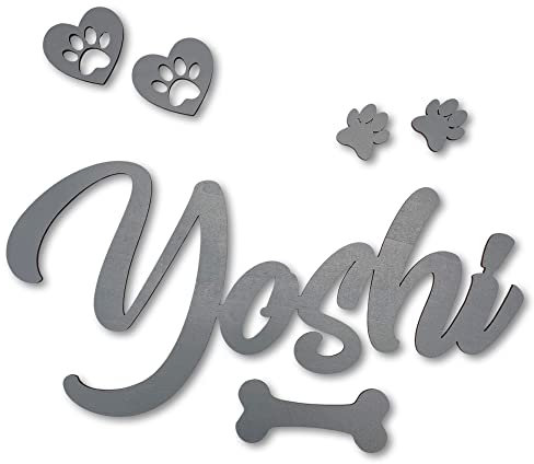 Hunde individuelles Namensschild mit Pfoten und Knochen aus Holz, Personalisierter Schriftzug Türschild Spitzname Hundehütte Wanddeko Fressnapf Schild