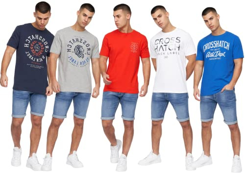 Crosshatch 5Pack Mens Premium Printed Half Sleeve Crew Neck T-Shirt(S,JENTHORP/ASSTD)