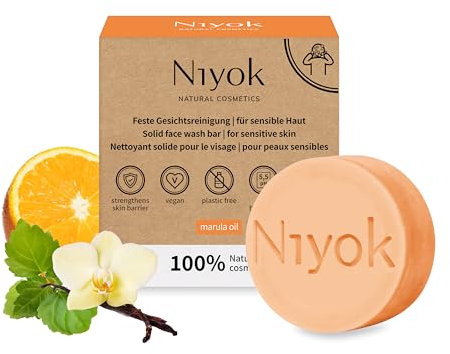 Niyok® Feste Gesichtsreinigung Marulaöl (80g) • Gesichtsseife für sensible & empfindliche Haut • Vegane feste Seife • Gesichtspflege vegan • Bio Naturkosmetik • Naturseifen plastikfrei