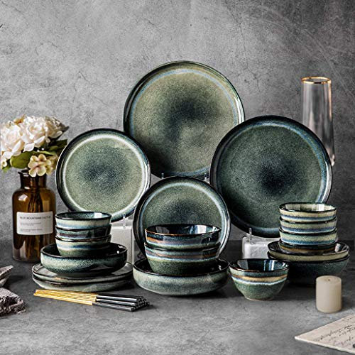 Table Service Crockery SetDinner Set,Ceramics Dinner Sets,Bowl & Spoon & Plate | 32 Pieces Retro Porcelain Dinnerware Set
