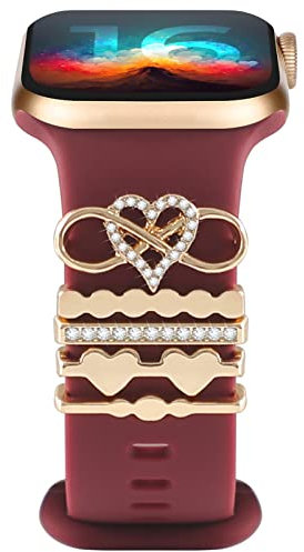 4Pcs Charms para Correa Apple Watch 46mm 40mm 44mm 38mm 41mm 45mm 42mm Mujer,Anillo Deportiva Metal Brillante para iWatch Serie 10 9 8 7 6 5 4 3 SE/Galaxy watch 7 6 5 4 FE Silicona Correa Accesorios