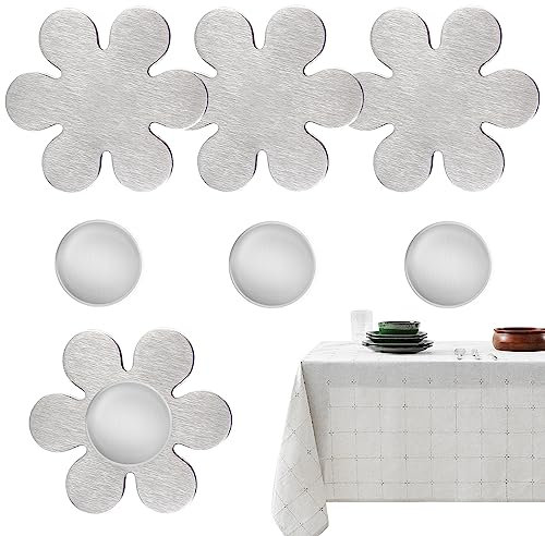 VAIAV Tischdeckenbeschwerer 4 Stück Magnet Tischtuchbeschwerer Tischdecke Gewichte Edelstahl Tischtuchklammer Silber Blumen Tischdeckengewichte Gardinen Beschweren