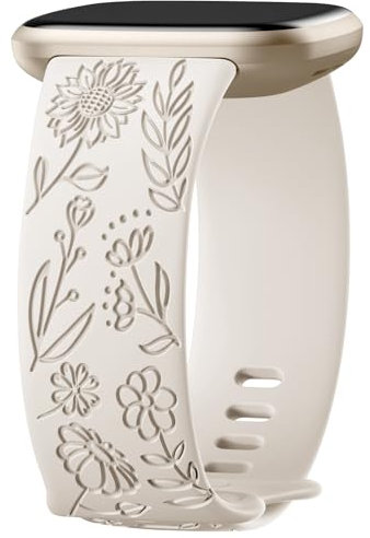Oielai Sonnenblume Gravierte Armband Kompatibel mit Fitbit Versa 3/Fitbit Versa 4/Fitbit Sense/Fitbit Sense 2 Armband Damen, Weich Silikon Ersatzarmband für Versa 3/Versa 4/Sense 2/Sense, K Polarstern