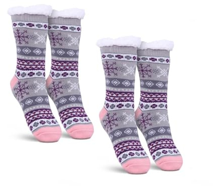 Bestlivings Stoppersocken Damen mit Teddyfutter Haussocken - Hüttensocken mit Anti-Rutsch-Sohle - ABS Norweger Socken Zopfmuster - Kuschelsocken Einheitsgröße