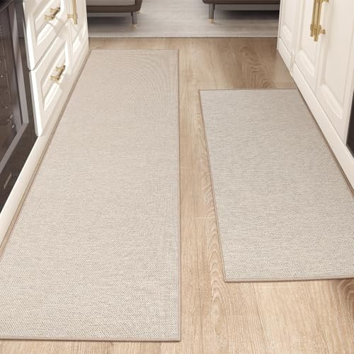 Color G 2 Stück Küchenläufer, Küchenteppich Waschbar rutschfest, Teppich Läufer Küche, Teppich Küche Leicht Zu Reinigen, Saugfähig, Küchenmatte für Küche, Esszimmer, Waschküche(Beige,43x120+43x240cm)