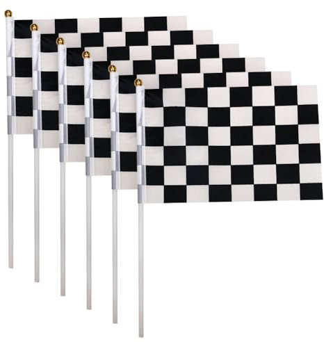 30 Pcs Checkered Black and White Race Car Flags - Hand Held Decorative Racing Flags with Plastic Sticks