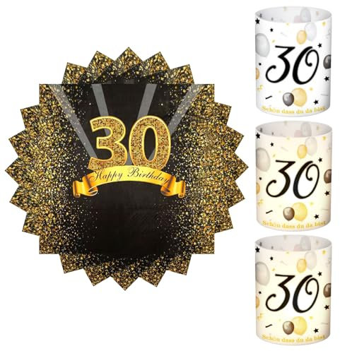 32 Stück Servietten 30. Geburtstag+8 Stück Windlicht Tischdeko 30 Geburtstag Schön DASS Du Da Bist Deko 30. Geburtstag Frauen Manner Geburtstag Windlichter Servietten Happy Birthday Tischdeko