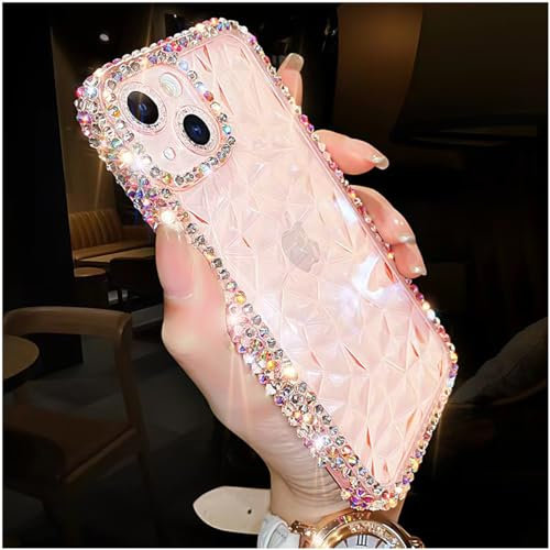Erolagomat Designer for iPhone 15 Plus Case Bling,Cute Sparkly Glitter Rhinestones Phone Case with Shiny Diamond Rhinestones,Water Pattern Soft Bumper Shockproof Cover for Women Girls (Pink)