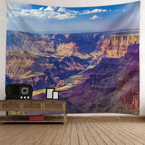 Epinki Wandteppiche Braun Blau, Natur Landschaft Wandteppich Berg Bach Tapisserie Wandbehang aus Polyester, Wandbehänge für die Wand in Wohnzimmerdekoration, 350x256cm