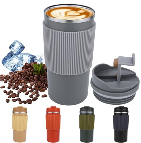 Disoza 480 ml Thermobecher Kaffee to go Kaffeebecher Thermobecher Travel Coffee Mug Kaffeebecher to go Grau Thermo Becher mit Deckel Termokaffeebecher Thermotasse Trinkbecher mit Deckel