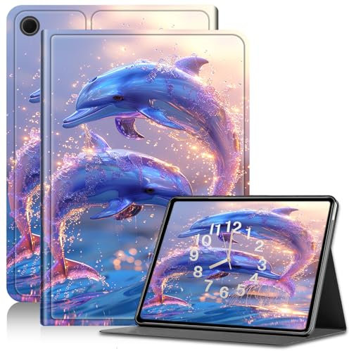 Case for Amazon Fire HD 8 Tablet (8th/7th/6th Generation, 2018/2017/2016 Release), PU Leather Fire 8 Case Adjustable Stand Shockproof Cover with Auto Wake/Sleep, Dolphin