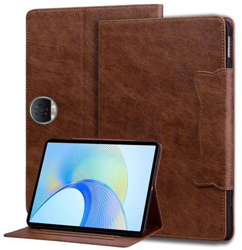 Mldjomid Funda para Tableta Honor Pad 9 12.1 Pulgadas 2023 HEY2-W09 Funda Protectora, Funda de Cuero PU con Ranura para Tarjetas y función de Soporte Flip Case Cover-Hebilla de Gato-Marrón