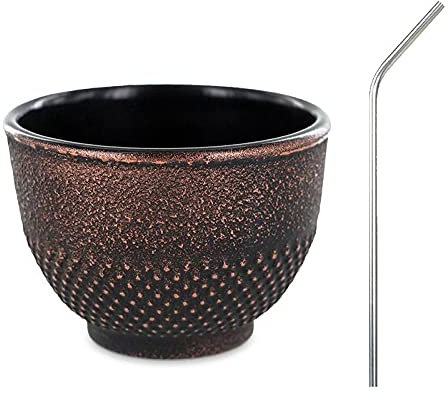 Tasse en fonte noire et bronze 0,15 L + 4 pailles en inox