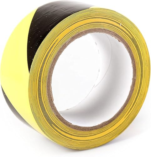 ISUPLI Black & Yellow Floor Marking Tape 48mm x 33m - Versatile Masking Tape, Durable Parcel Tape, Reliable Packing Tape for Industrial, Warehouse, and Home Use