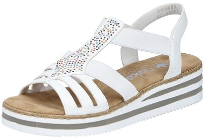 Rieker Femme V0240 Sandales compensées, Blanc, 43 EU