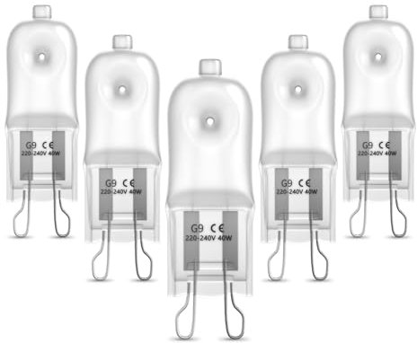 Aurahome Oven Bulbs 40W, G9 Halogen Oven Bulb 300℃ Heat Tolerant 2700K Warm White Dimmable 220V 240V Compatible with Neff/Bosch/AEG/Smeg/Zanussi Microwave Oven Cooker Bulb Wax Melt(5 Pack