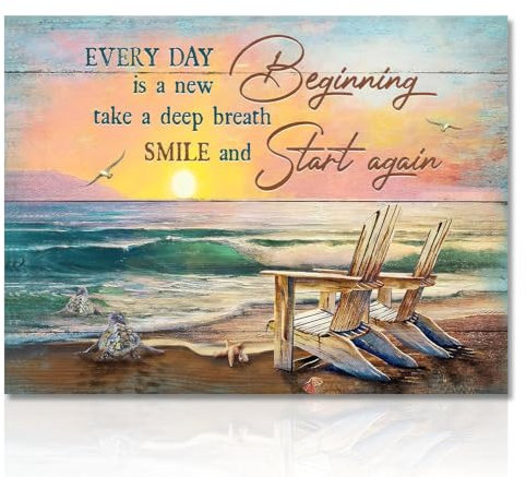 Dazzlewall Meeresschildkröte Badezimmer Leinwand Bilder Strand Ozean Inspirierende Zitate Wandbilder Wanddekoration für Badezimmer Schlafzimmer Büro 30×40 cm Ungerahmt