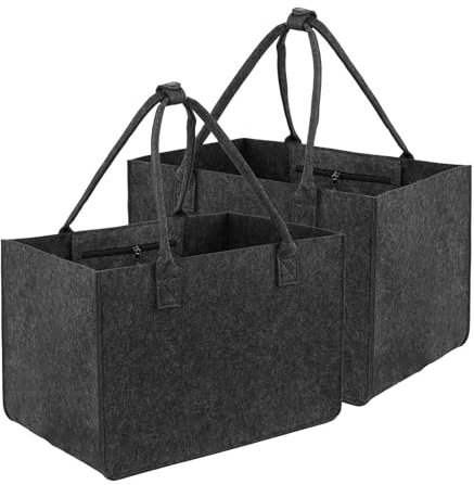 ZAIXIA 2 Stück Filztasche Einkaufstasche,Filztaschen Shopper Groß-30 Liter,Zusammenklappbar filztasche Filz zur Einkaufen, Ausgehen, Aufbewahrung