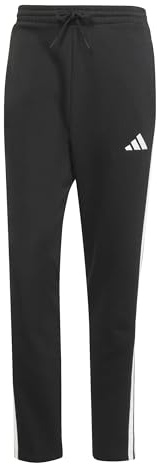 adidas Herren Essentials Three Stripes Fleece Open Hem Pants, Black/White, M