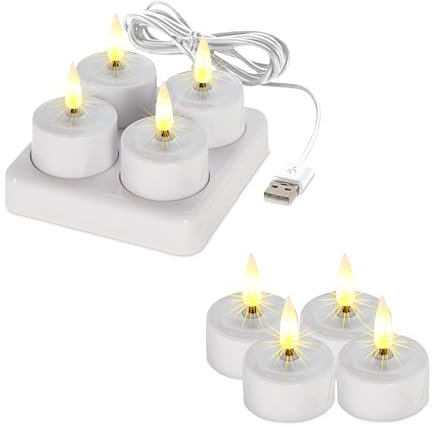 Spetebo LED Teelicht warm weiß wiederaufladbar mit Ladestation - 8er Set - Künstliche Kerzen mit Flackereffekt Akku betrieben - Deko Licht für Weihnachten Advent Hochzeit Geburtstag Kerze flammenlos